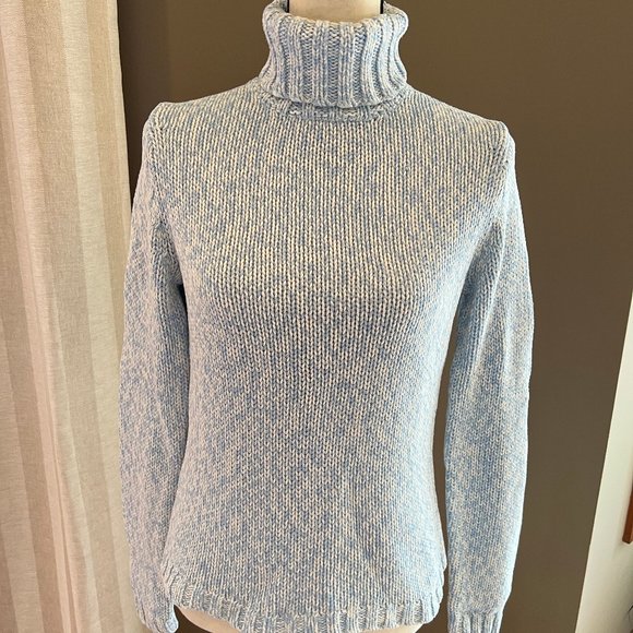 Route 66 Sweaters - Route 66 Turtleneck Sweater Baby Blue & White, Size Small
